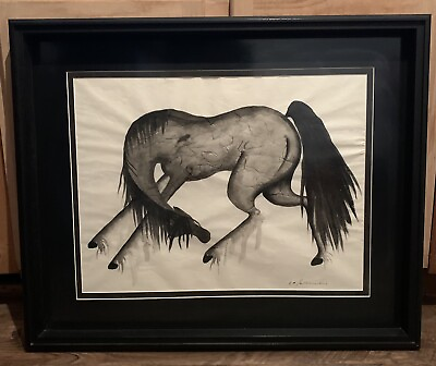#ad JP22 Horse Water Painting in Nice 31x25in Frame Elizabeth Sullivan $185.00