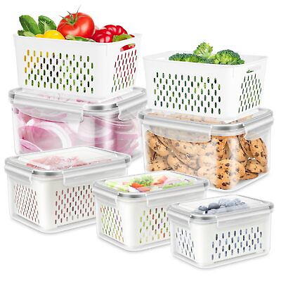 #ad 5 Pack Fruit Storage Containers for Fridge Produce Saver Vegetable Container... $46.48
