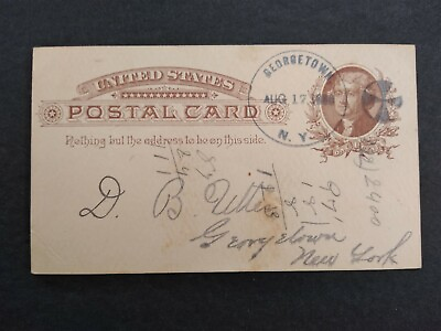 #ad New York: Georgetown 1886 Postal Card Fancy Cancel to Town $20.00