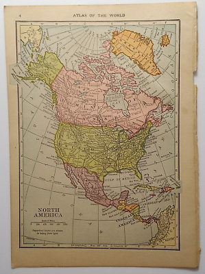 #ad 1915 Antique NORTH AMERICA Miniature Atlas Map 8quot; x 5.5quot; Hammond#x27;s Handy Atlas $4.98