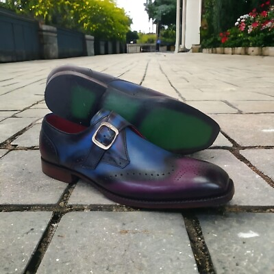 #ad New Handmade Men#x27;s Genuine Multicolor Leather Monk Strap Shoe Formal Dress Shoes $179.99