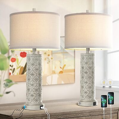 #ad #ad AUZONIMICS 27 inch Table Lamps set of 2 Touch Control Bedside Resin Gray $160.76