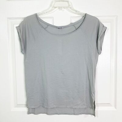 #ad NWT LA Made Grey Rolled Sleeve Scoop Neck Basic Tee Shirt Women#x27;s Sz S $22.00