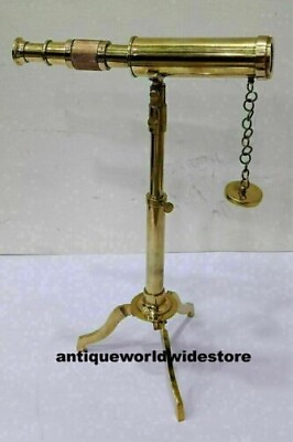 #ad Vintage Brass Telescope Antique collectible Telescope With Nautical Brass Stand $38.25