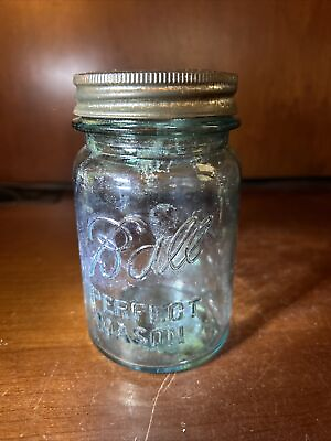 #ad Vintage Blue Pint Perfect Mason #10 Jar With Original Lid. Rare $12.99