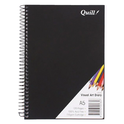 #ad Quill A5 Spiral Visual Art Diary Black Polypropylene Front Cover Extra Thick AU $19.95