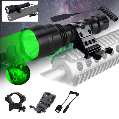 #ad 800Yards Hunting Tactical Green Light Rechargeable LED Flashlight Torch Camping $17.99