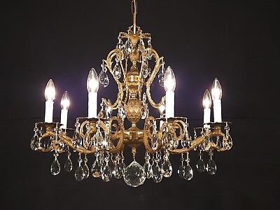 #ad MASSIVE Antique French Brass PINEAPPLE Dark Patina Cut Lead Crystal Chandelier $1450.00