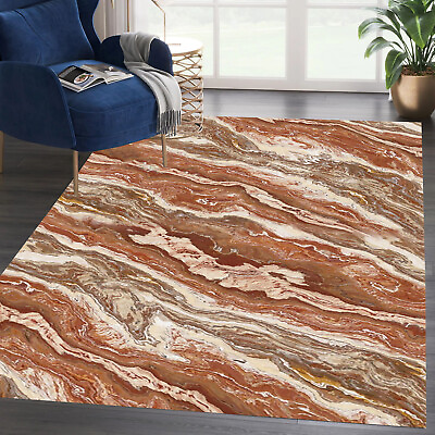 #ad Modern Luxury Abstract Marble Beige Brown Swirl Texture Area Rug for Living Room $319.99