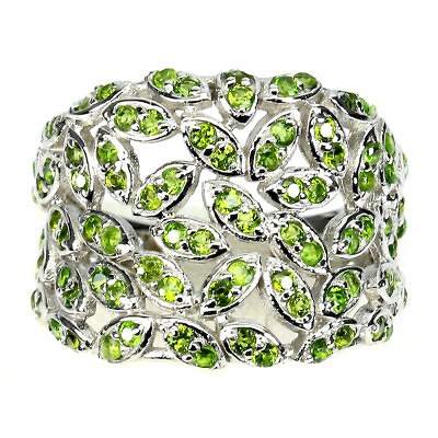#ad Unheated Round Green Chrome Diopside 1.5mm 925 Sterling Silver Ring Size 9.5 $59.50