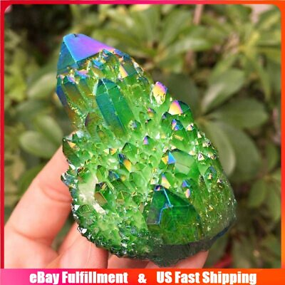 #ad Rare Natural Aura Green Titanium Quartz Crystal Cluster Chakra Healing Specimens $8.54