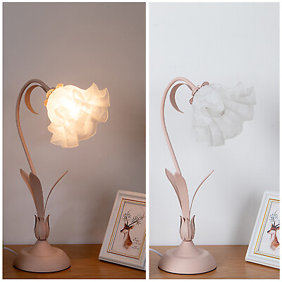 #ad Modern LED Floral Table Lamp Glassamp; Iron E27 Desk Light w Pink Lily Lampshade $68.84