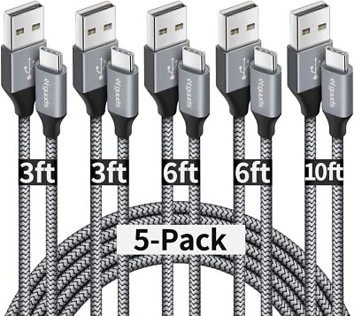 #ad 5 Pack Braided USB C Type C Fast Charging Data SYNC Charger Cable Cord 3 6 10FT $12.99