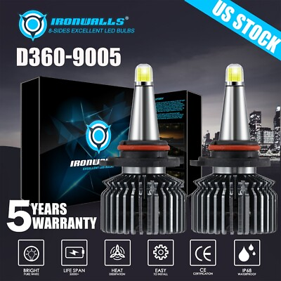 #ad 8 Sides HB3 9005 LED Headlight Super Bright Bulbs Kit White 6500K High Beam NEW $35.99