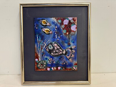 #ad Vintage “Eilat” Enamel on Copper Fish Art Framed By Magdalena Vardi with COA $250.00