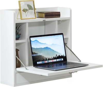 #ad Wall Mount Folding Laptop Writing Computer or Makeup Desk with Storage Shelves a $150.99
