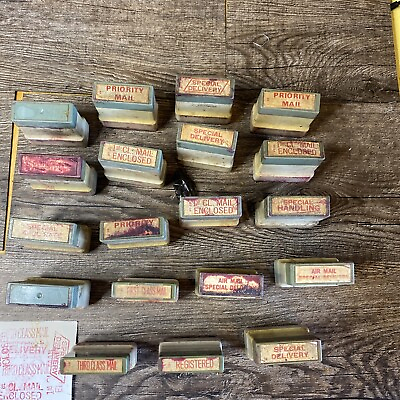 #ad Lot of USPS Vintage Office Ink Stamp Stampers Hand stamps 19 Pieces $99.99