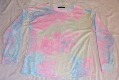 #ad Romantic Hut Womens Tie Dye Long Sleeve T Shirt Top Pink Green Blue Size S $14.99