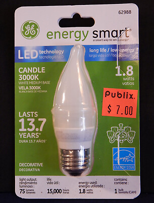 #ad GE LED Light Bulb Decorative Frosted 1.8 watts #62988 15000 Hour 75 Lumens $4.00