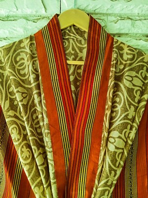 #ad Pure Silk Kimono Light Green Dressing Gown Long Robes Woman Unisex KMO3423 $34.99