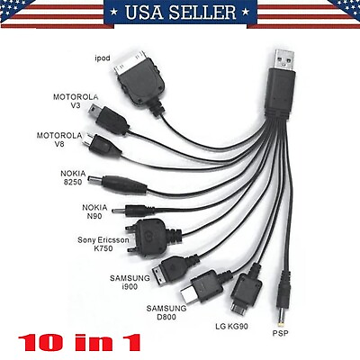 #ad 10 In 1 USB Multi Cable Charger Charging Cables For Mobile Phones All In 1 US $5.99