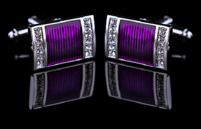 #ad 935 Argentium Silver Purple Amethyst With Round Cut Cubic Zirconia Men Cufflinks $269.00