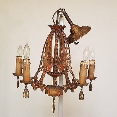 #ad #ad 1920#x27;S SPANISH REVIVAL MEDITEREAN COLONIAL CHANDELIER TEAL ORANGE GREAT PATINA $625.00