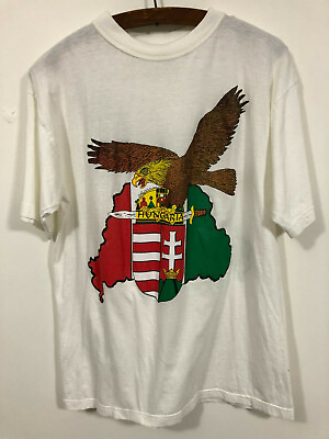 #ad Hungaria Hungary Coat of Arms Eagle Sword Distressed T Shirt L 40quot; 2 Sided $19.95