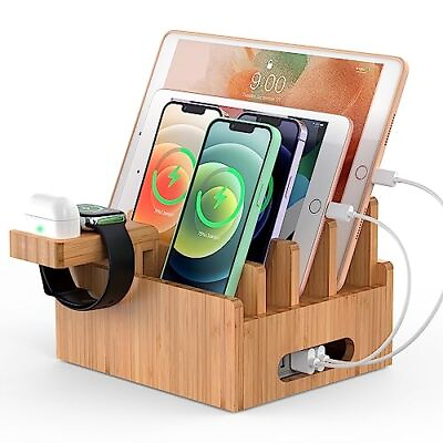 #ad Cell Phone Charging Stations Bamboo Dock Organizer for Multi Devices Tablet... $45.57