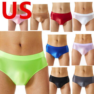 #ad Men Underwear Glossy Panties Briefs Bikini Bottom Elastic Oil Bulge Pouch Briefs $8.07