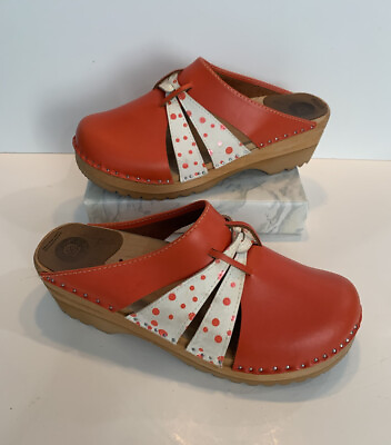 #ad Troentorp Clogs Womens Polka Dot Retro Shoes Genuine Leather Sweden Sz 40 US 9.5 $45.99