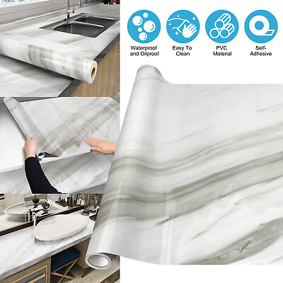 #ad 9.8ft Self Adhesive Marble Tile Sticker Countertop Paper Wallpaper Rolls Kitchen $9.98