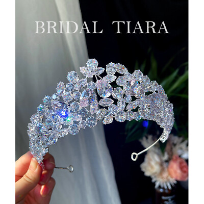 #ad Luxury All CZ Cubic Zirconia Wedding Princess Queen Tiara Crown For Women $36.00