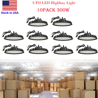 #ad 10Pack 300W UFO LED High Bay Light LED Shop Lights Warehouse Gym Industrial Lamp $334.99