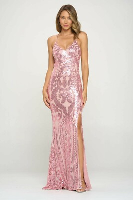 #ad Pink Long Formal Prom Pageant Sequin Party Evening Wedding Gown Dress L 10 $119.00