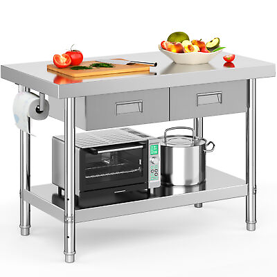 #ad 48quot; × 24quot; Stainless Steel Table Work Table Metal Table Prep Table with 2 Drawers $288.99