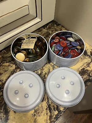 #ad LOT Of Assorted Vintage Button Mix In 2 Button Shaped Tins So Cute $18.00