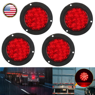 #ad 4PC 4quot;inch Round LED Truck Trailer Stop Turn Tail Brake Lights Waterproof 16 LED $15.99
