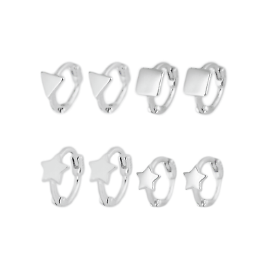 #ad Sterling Silver Mini Hoop Plain Star Square Triangle Huggie Hinged Earrings GBP 9.56
