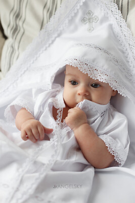 #ad Lace Christening Gown Baptism Outfit Boy Girl Satin Baptism Handmade Set 1300 $132.99