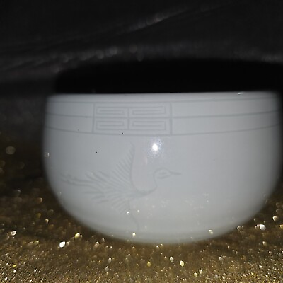 #ad Vintage Korean Celadon Engraved Crane Rice Bowl $26.00