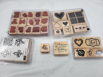 #ad Wooden Mounted Stamp Lot Stampin Up Lovely Letters Alphabet Love Fleur De Lis $18.00