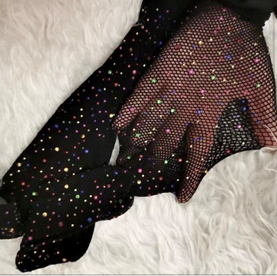 #ad Colorful Rhinestone Fishnet Stockings. Fits size Small Medium.  $35.00