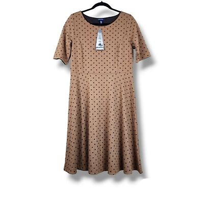 #ad Lands End Size M P 10 12 Fit and Flare Pleated Dress Polka Dot In Brown Velvet $30.00