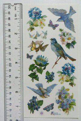 #ad Antique Collection Violette BLUE BIRDS amp; FLOWERS 1 Sheet of Stickers #C06 $3.69