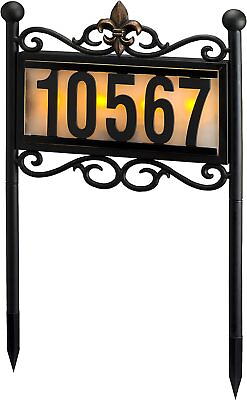 #ad Natures Mark Solar Power Lighted House Numbers Address Stake Sign LED Metal $104.88