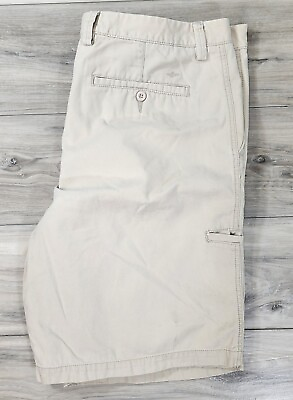 #ad Dockers Short Men#x27;s 42 Beige Washed Khaki Relaxed Fit Flat Front $19.88