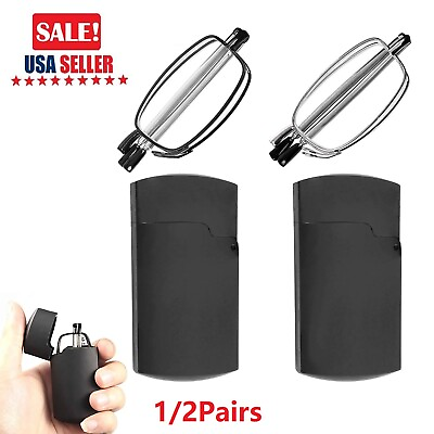 #ad 2 Pairs Metal Compact Folding Anti Blue Light Reading Glasses With Carrying Case $7.91