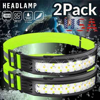 #ad 2PACK Headlamp COB LED Rechargeable Headlight Torch Work Light Bar Head Band USB $11.55