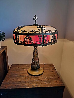 #ad #ad Antique Art Nouveau c.1915 Georgeous Slag Glass Lamp Working 26quot; x 18quot; $1599.00
